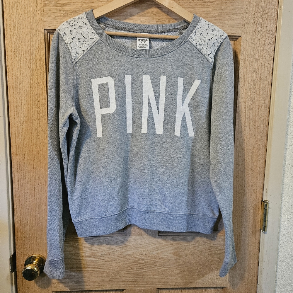 Medium Gray PINK Sweatshirt with Lace Detail